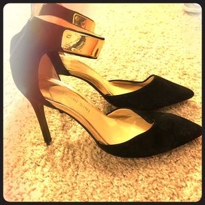 Black velvet sling backs with ankle straps